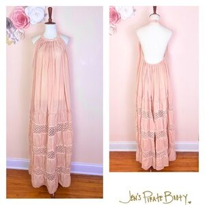 New! Rare JEN’S PIRATE BOOTY Open Back Tiered Lace Maxi Dress in Blush Pink
